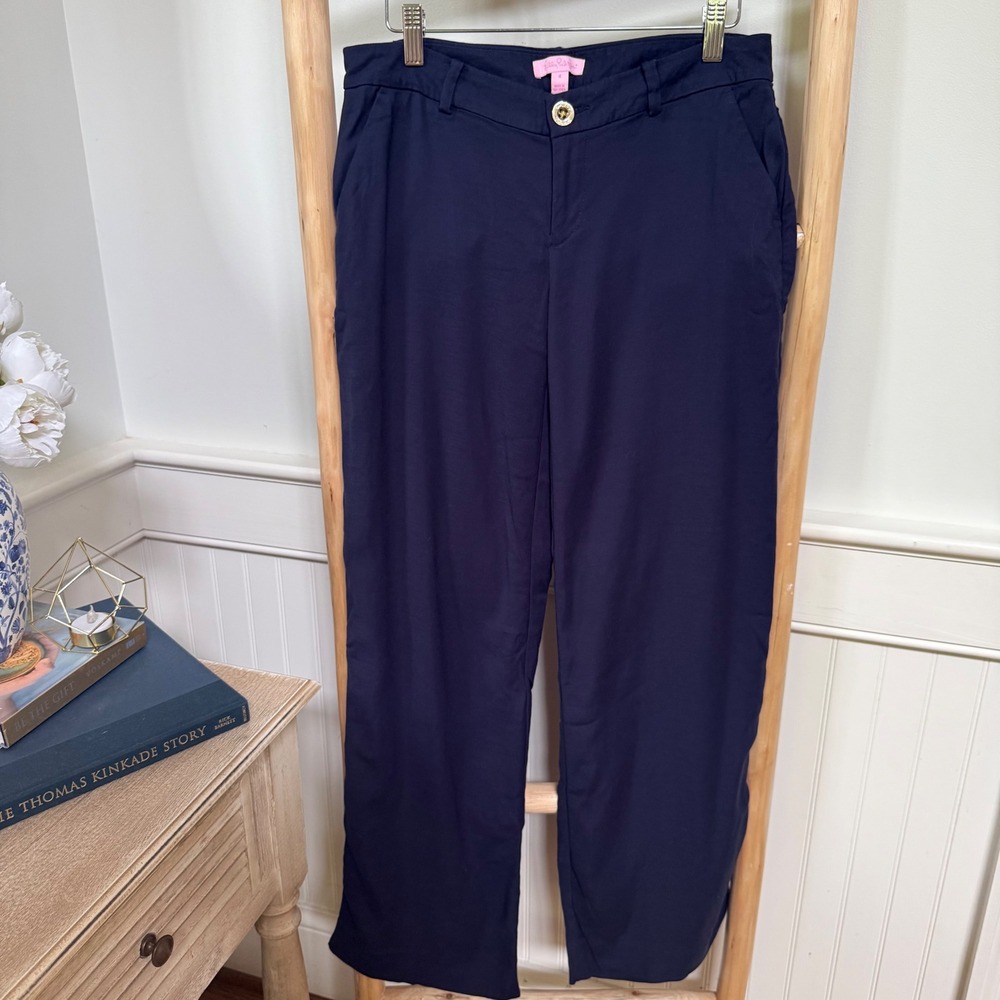 Lilly Pulitzer Braylen Palazzo Pants Midnight Navy Blue Sz 4 Wide Leg